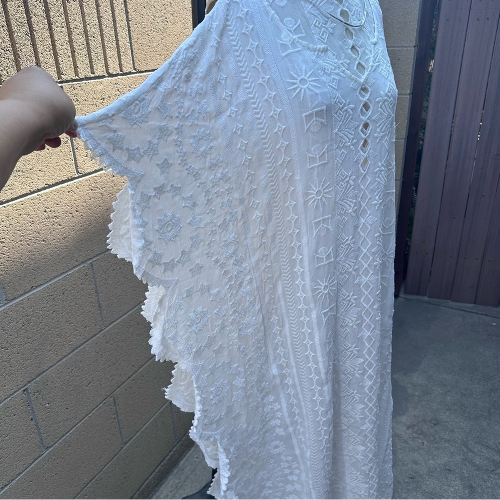 ZARA WOMEN | White Embroidered Sheer Boho Maxi Kaftan Swim Cover-Up
